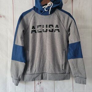 AE USA American Eagle Hoodie Men’s S Gray/Black/Blue Thick Hooded Sweatshirt